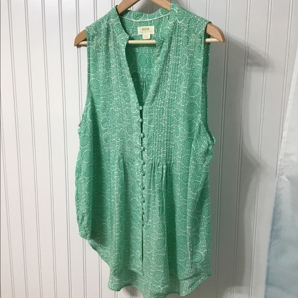 Anthropologie Tops - Maeve by Anthropologie Green White Top Size L
